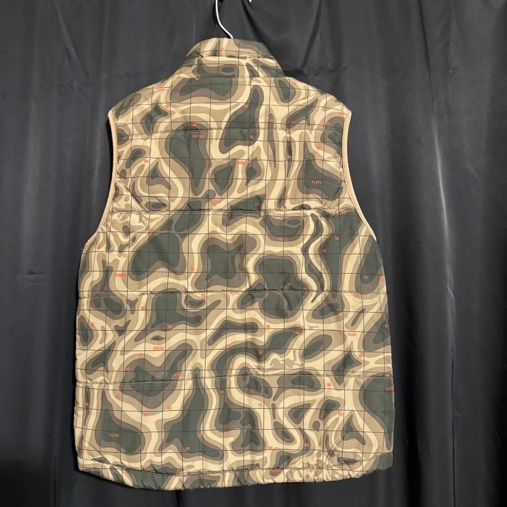 Gap Boys Small Green Orange Topographic Map Print Puffer Vest
